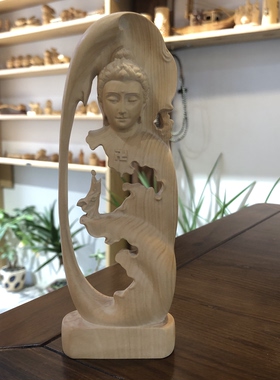 奇木手作·佛渡有缘人木雕摆件禅意实木手工雕刻文玩装饰工艺品