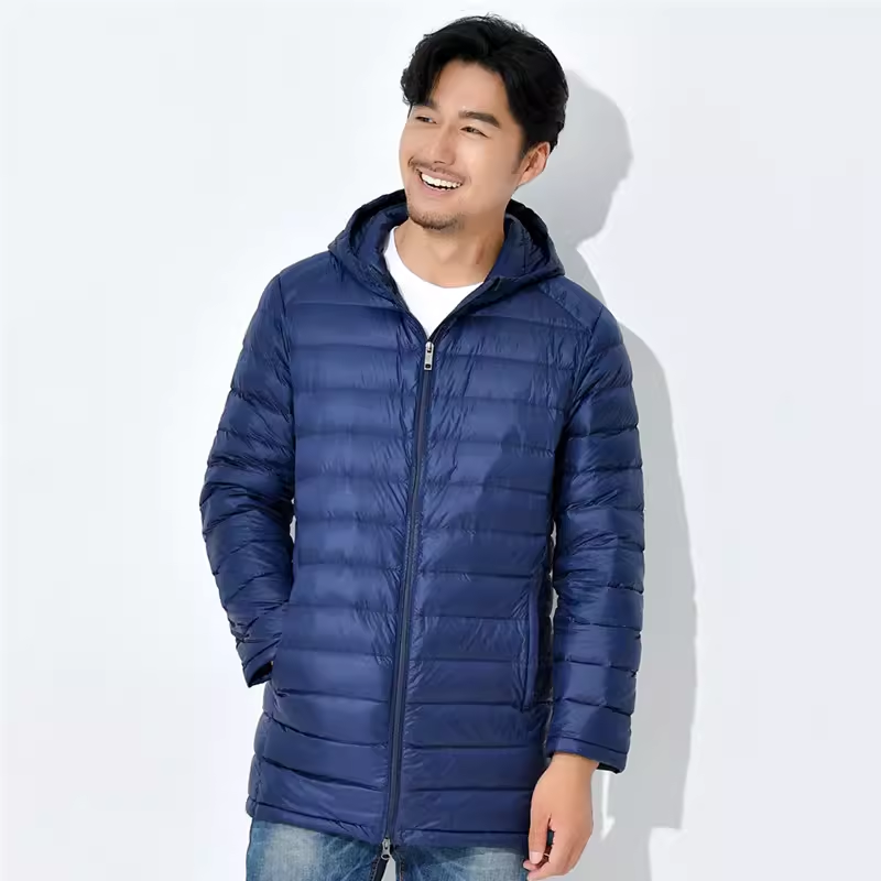 反季清仓轻薄羽绒服男士中长款韩版连帽修身大码薄款休闲便携外套