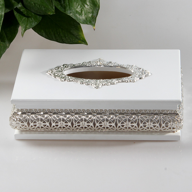 包邮高档镂空镀银合金纸巾盒