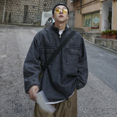 日系原宿双口袋套头牛仔衣港风复古BF宽松牛仔夹克外套 19秋季 新款