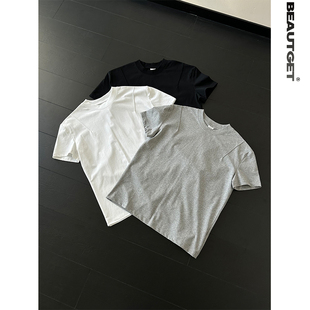 Beautget简约压线设计感cleanfit短袖T恤男女潮流短款正肩打底tee