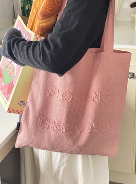 Monote小众秋冬刺绣字母帆布袋ins日常百搭通勤单肩棉麻帆布包