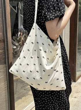 Monote韩系夏日小清新蝴蝶结单肩斜跨帆布包百搭通勤旅游布袋