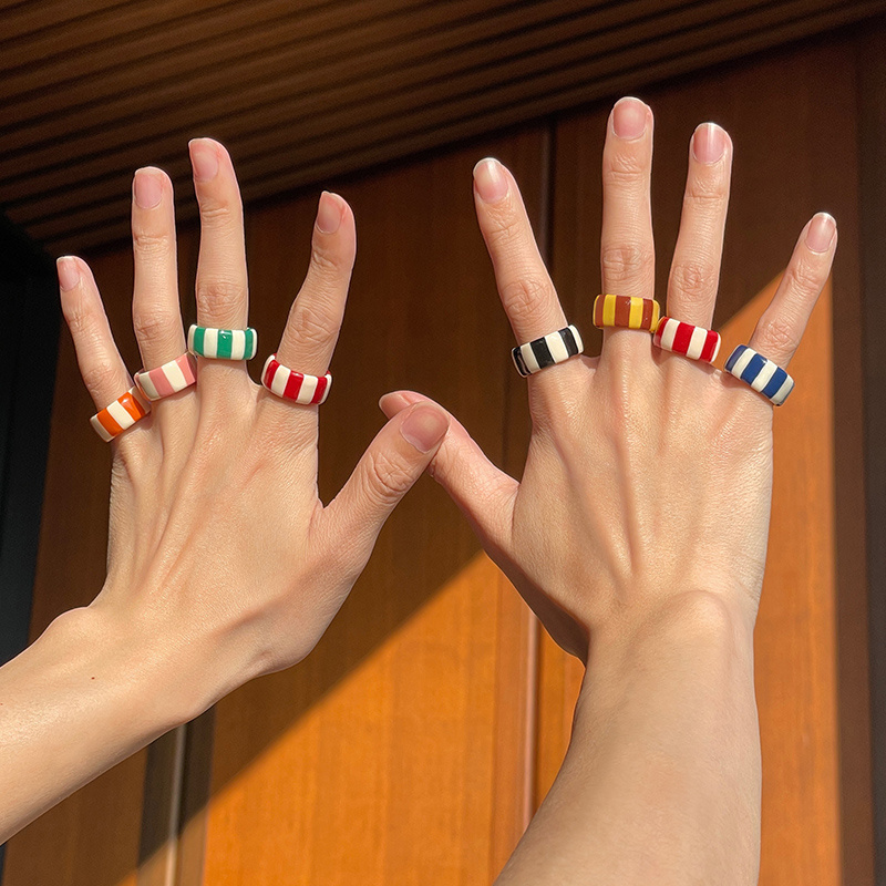 Monote条纹软陶戒指复古