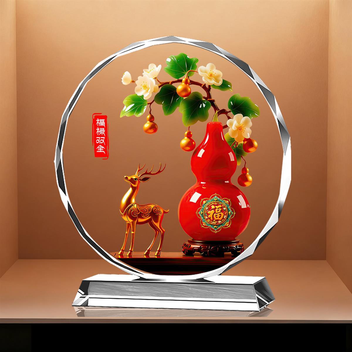 双喜临门水晶摆件柿子喜鹊高档中式装饰桌面摆台家居乔迁礼物摆台
