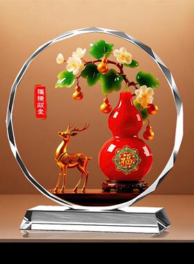 双喜临门水晶摆件柿子喜鹊高档中式装饰桌面摆台家居乔迁礼物摆台