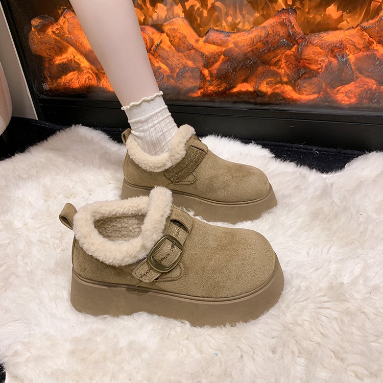 法式气质加绒厚底松糕单鞋女