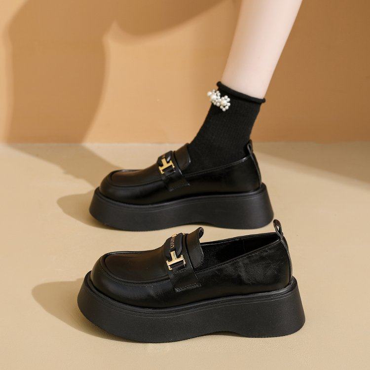 厚底乐福鞋女2026新款春季一脚蹬黑色单鞋英伦风粗跟英伦风小皮鞋