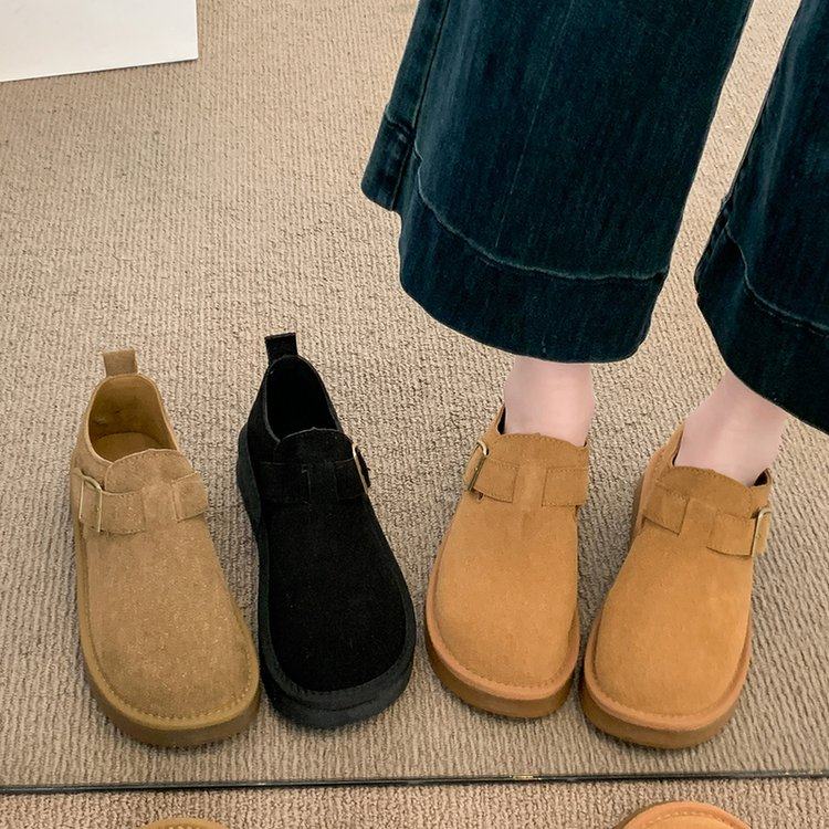 厚底全包勃肯鞋女款2026新款春季复古一脚蹬豆豆乐福鞋博肯单鞋子