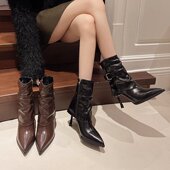 欧美风尖头高跟设计感短筒靴女2025秋新款 复古细跟气质显瘦时装 靴