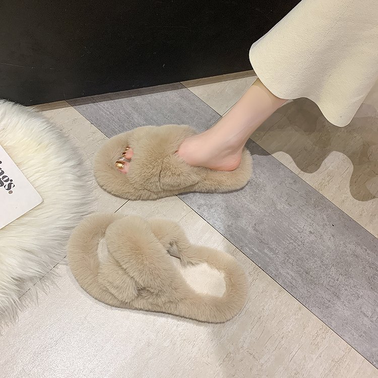 网红毛毛拖鞋女粉色2025秋冬季新款居家百搭外穿厚保暖棉一字拖鞋