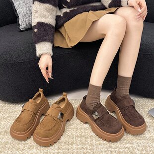 厚底增高加绒勃肯鞋女款2025新款冬季矮子乐棉鞋英伦风乐福小皮鞋