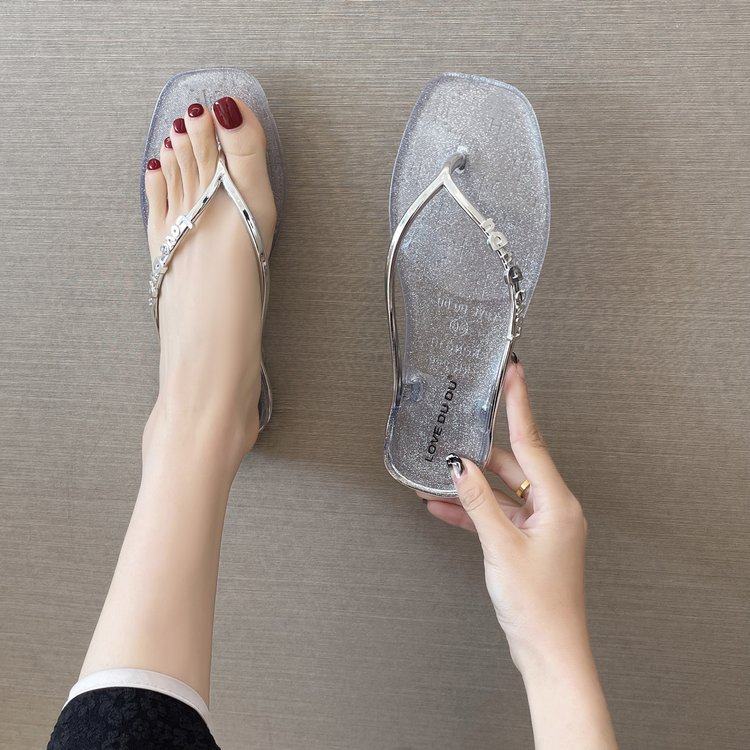 网红透明女士人字拖鞋夹脚水晶纯色防臭平底洗澡浴室内外沙滩家用,女鞋,人字拖,淘宝优惠券,粉丝福利购,淘宝优惠卷