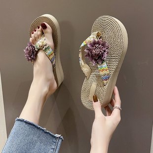 西双版纳傣族鞋子外穿女夏天凉拖时尚坡跟厚底云南旅游度假凉鞋