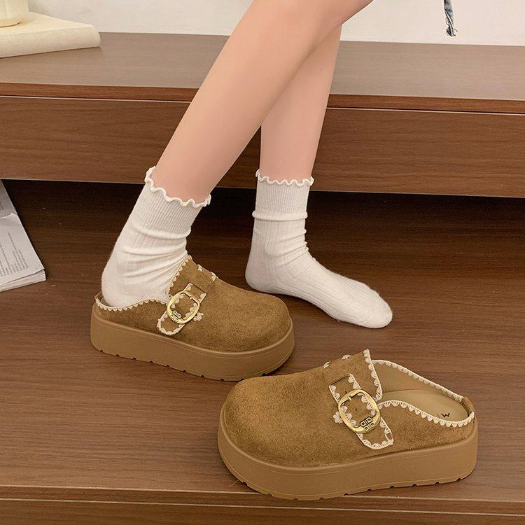 厚底增高勃肯鞋女包头拖鞋外穿2026春季新款一脚蹬懒人鞋休闲单鞋