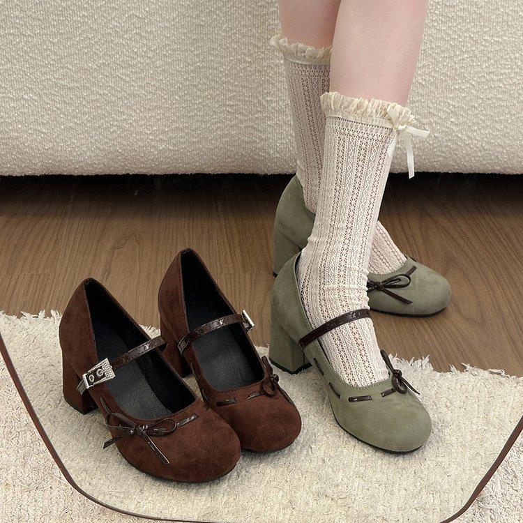 小个子复古蝴蝶结高跟鞋女2026春季新款配裙子一字带浅口玛丽珍鞋