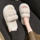 ins毛毛鞋 外穿厚底一字棉拖韩版 女秋冬2025新款 网红水钻毛毛拖鞋