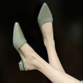 气质高跟凉拖鞋 中粗跟懒人包头拖鞋 女外穿2025春夏新款 尖头半拖鞋