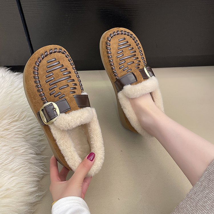 羊羔绒真皮复古勃肯鞋女2025冬