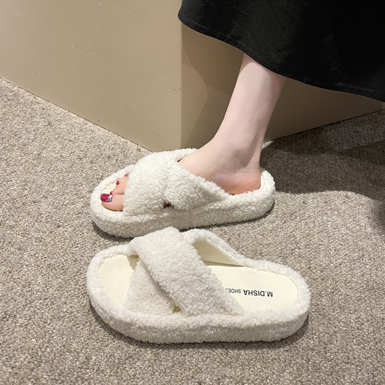 时尚交叉毛毛鞋女外穿防滑拖鞋