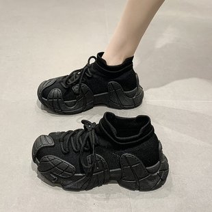 春夏飛織透氣復古百搭增高網紅襪子老爹鞋 女2025年新款 丑萌運動鞋