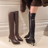 靴子女2025新款 气质高跟长筒靴子 尖头细跟过膝瘦瘦靴时尚 爆款 42码