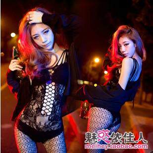 新款欧美性感dj女歌手诱惑女装ds夜店制服领舞镂空连体衣个人写真