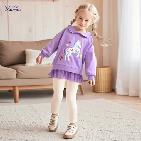 maven网纱女童童装卫衣Little套装儿童套装秋季欧美风可爱