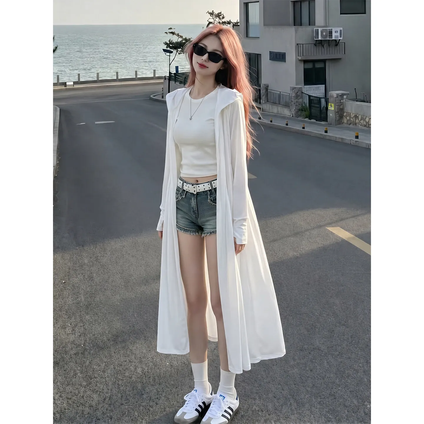 白色超薄开衫防晒裙夏全身到脚踝女款防紫外线冰丝凉感防晒衣长款