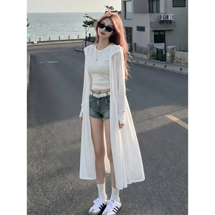 白色超薄开衫防晒裙夏全身到脚踝女款防紫外线冰丝凉感防晒衣长款