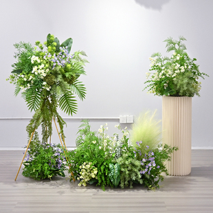 4s店交车仪式仿真花森系花艺场景布置地排花花篮商场橱窗装饰摆件