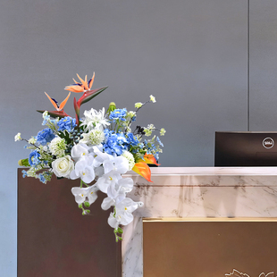 公司前台花艺摆件假花艺酒店售楼接待吧台台花商务庆典立柱仿真花