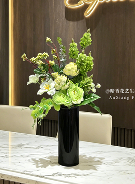 现代简约前台黑玻璃花瓶插花