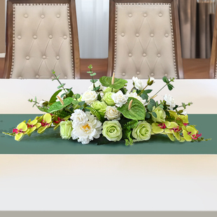 商务长形会议桌摆花布置装饰桌面假花仿真花摆设签约桌花摆件台花