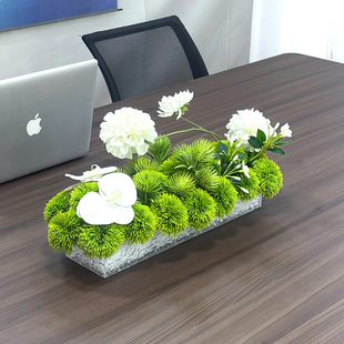 会议桌摆花桌面中间仿真绿植装饰假花仿真花摆设花箱栅栏花艺布置