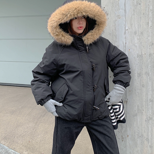 韩国代购特大码女装胖mm冬装新品时尚可拆卸毛领保暖休闲棉衣1219