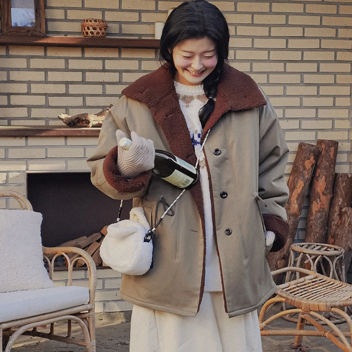 韩国特大码女装胖mm冬装新品时尚羊羔绒翻领保暖宽松休闲棉衣1210