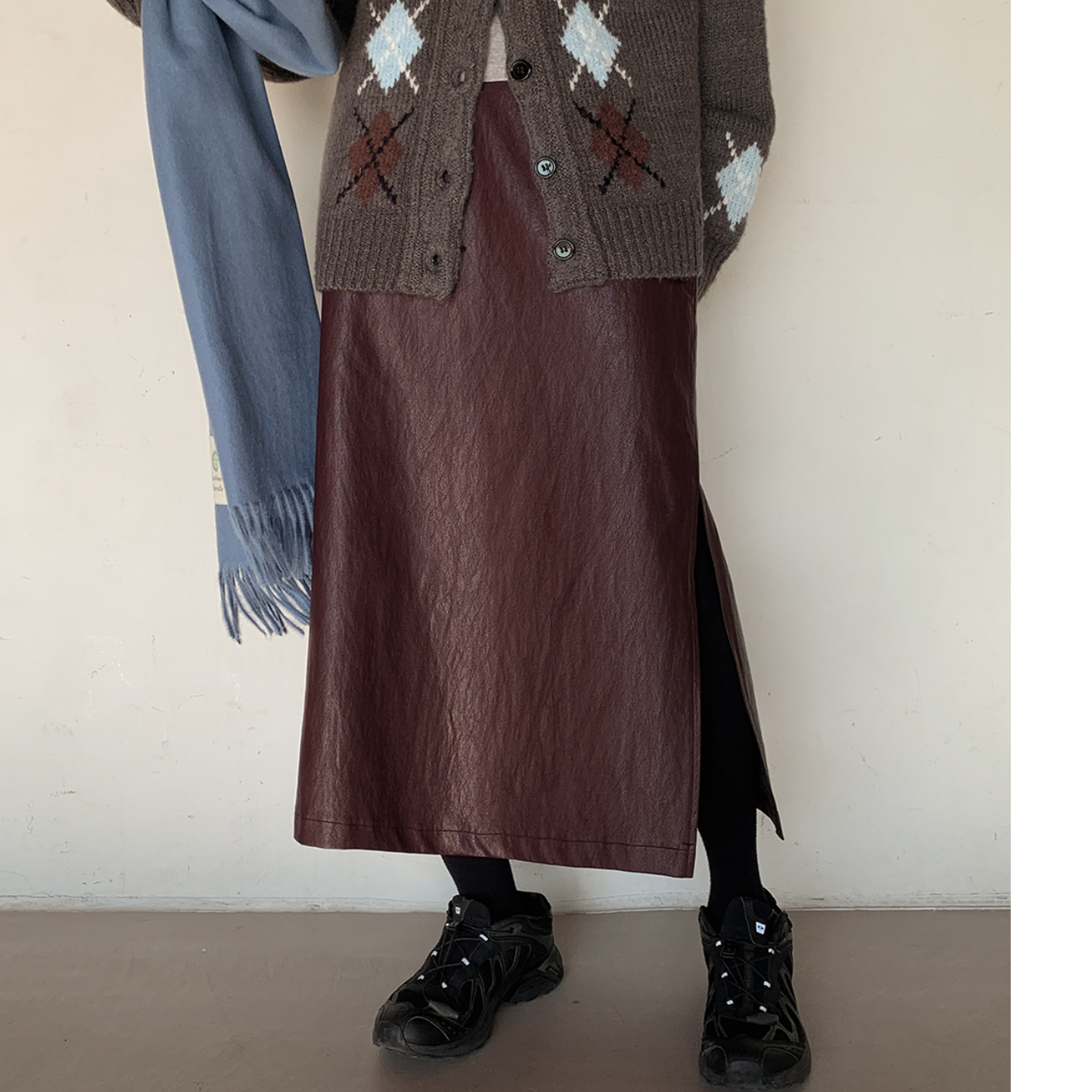 韩国大码女装胖mm冬装新品时尚纯色气质松紧腰侧开叉通勤半裙1209