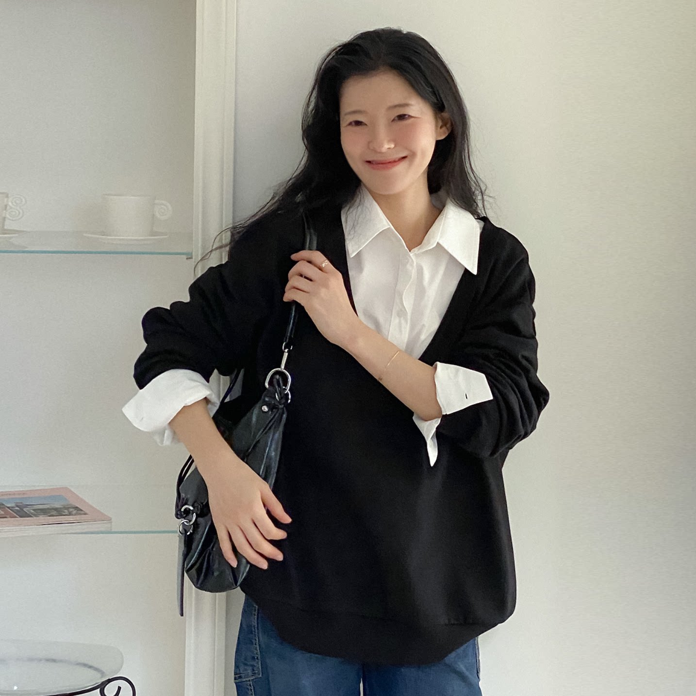 韩国特大码女装胖mm秋装新品时尚纯色大V领宽松长袖休闲卫衣1010