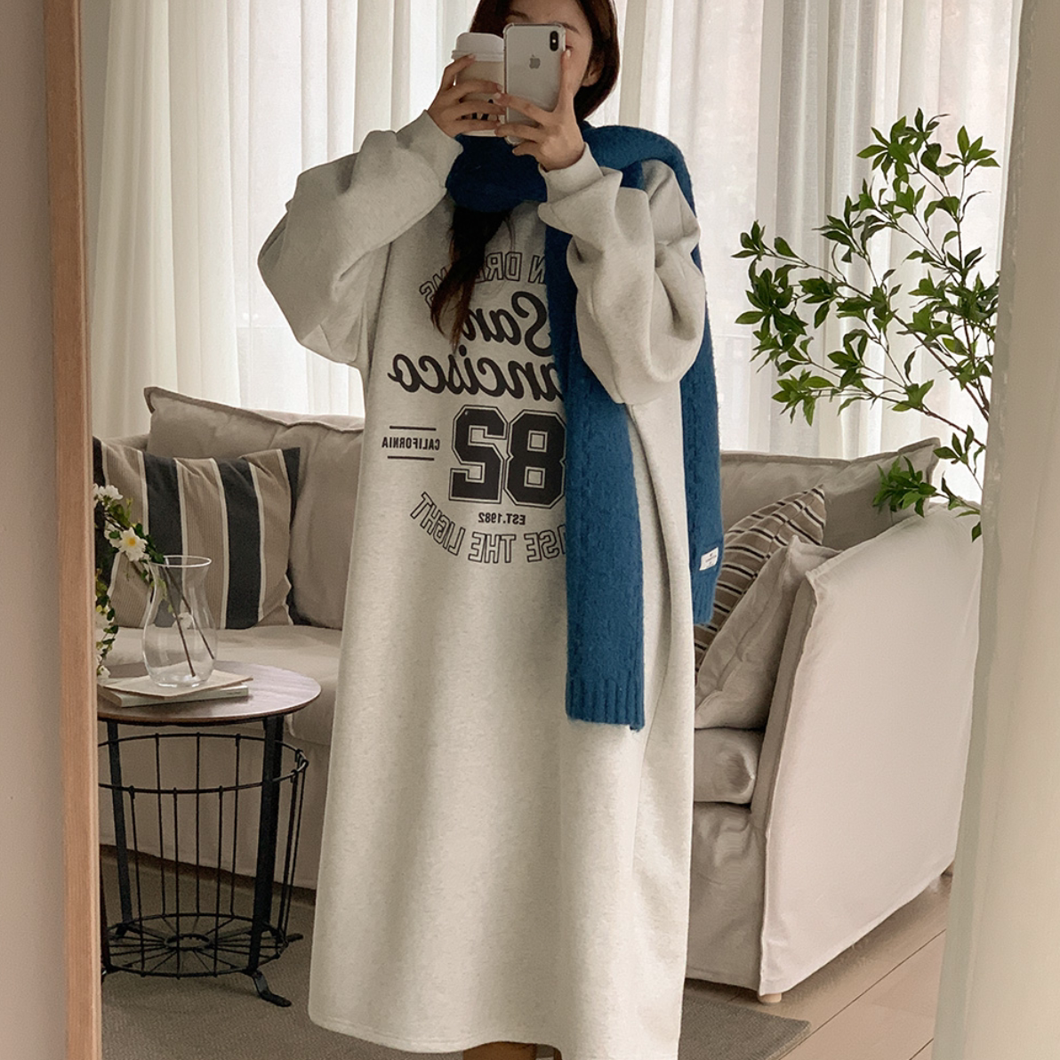 韩国特大码女装胖mm秋装新品时尚字母数字徽标薄绒休闲连衣裙1210