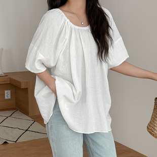 甜美纯色圆领宽松短袖 胖mm夏装 新品 615 套头小衫 大码 韩国代购 女装