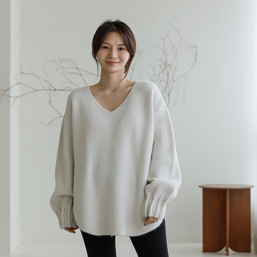 韩国代购大码女装胖mm冬装新品简约纯色V领宽松舒适针织毛衣1215