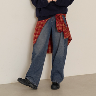 胖mm冬装 女装 新品 时尚 1218 韩国代购 中腰磨白宽松休闲牛仔裤 特大码