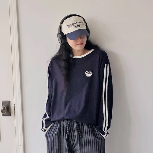 韩国代购特大码女装胖mm秋装新品时尚条纹中缝长袖宽松休闲T恤820