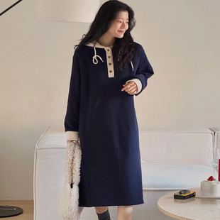 时尚 韩国特大码 新品 胖mm秋装 拼色连帽宽松薄绒休闲连衣裙1218 女装