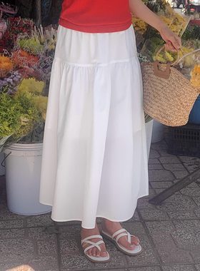 韩国代购大码女装胖mm夏装新品靓丽纯色松紧腰A字裙时尚半身裙709