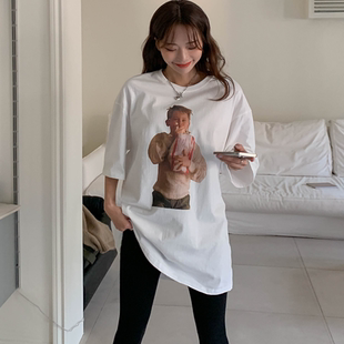 女装 卡通娃娃图案宽松短袖 胖mm冬装 时尚 休闲T恤1218 新品 韩国大码