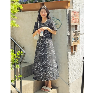 特大码 胖mm夏装 韩国代购 女装 连衣裙517 新品 靓丽碎花圆领甜美短袖