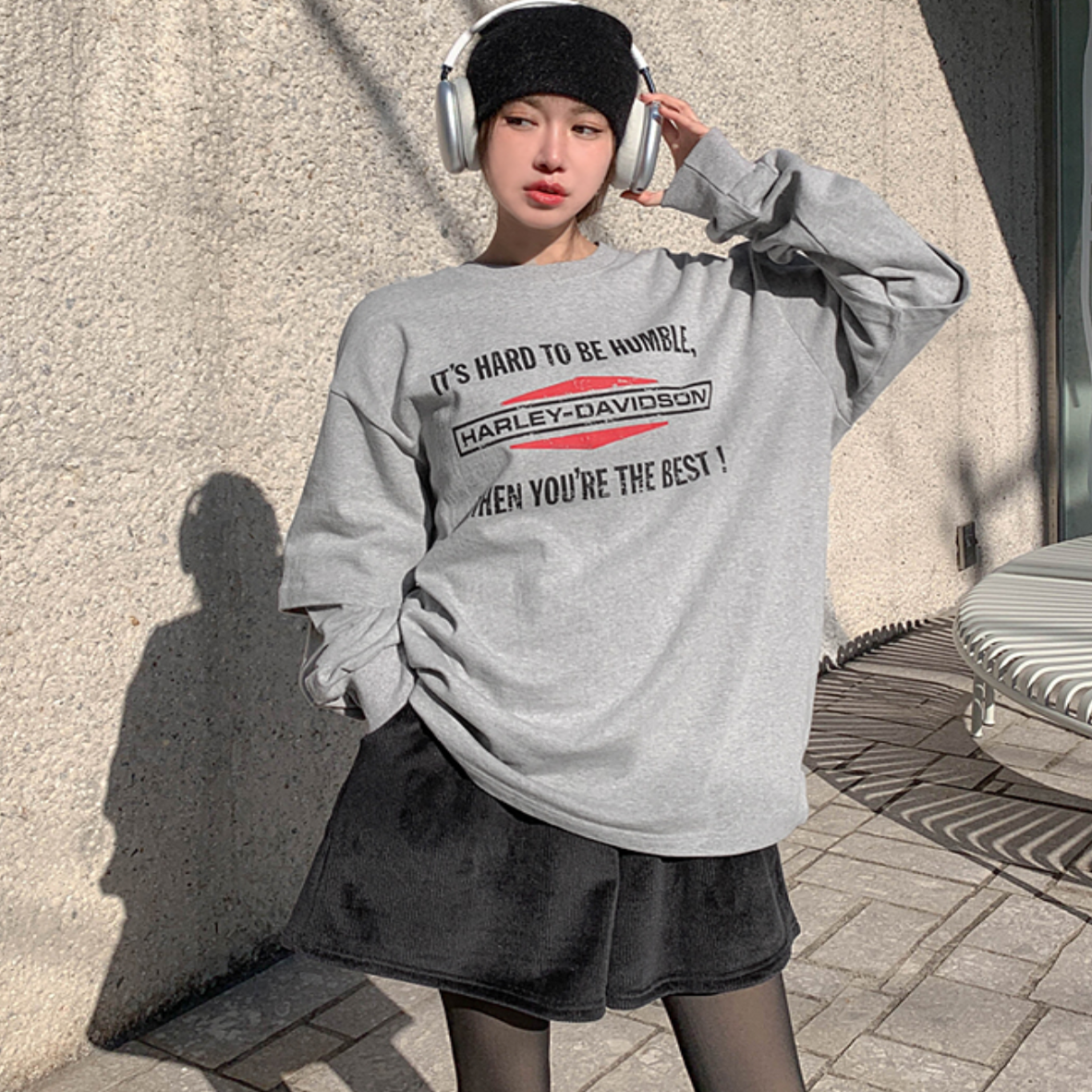 韩国特大码女装胖mm冬装新品时尚字母图案拼接长袖假两件T恤1210