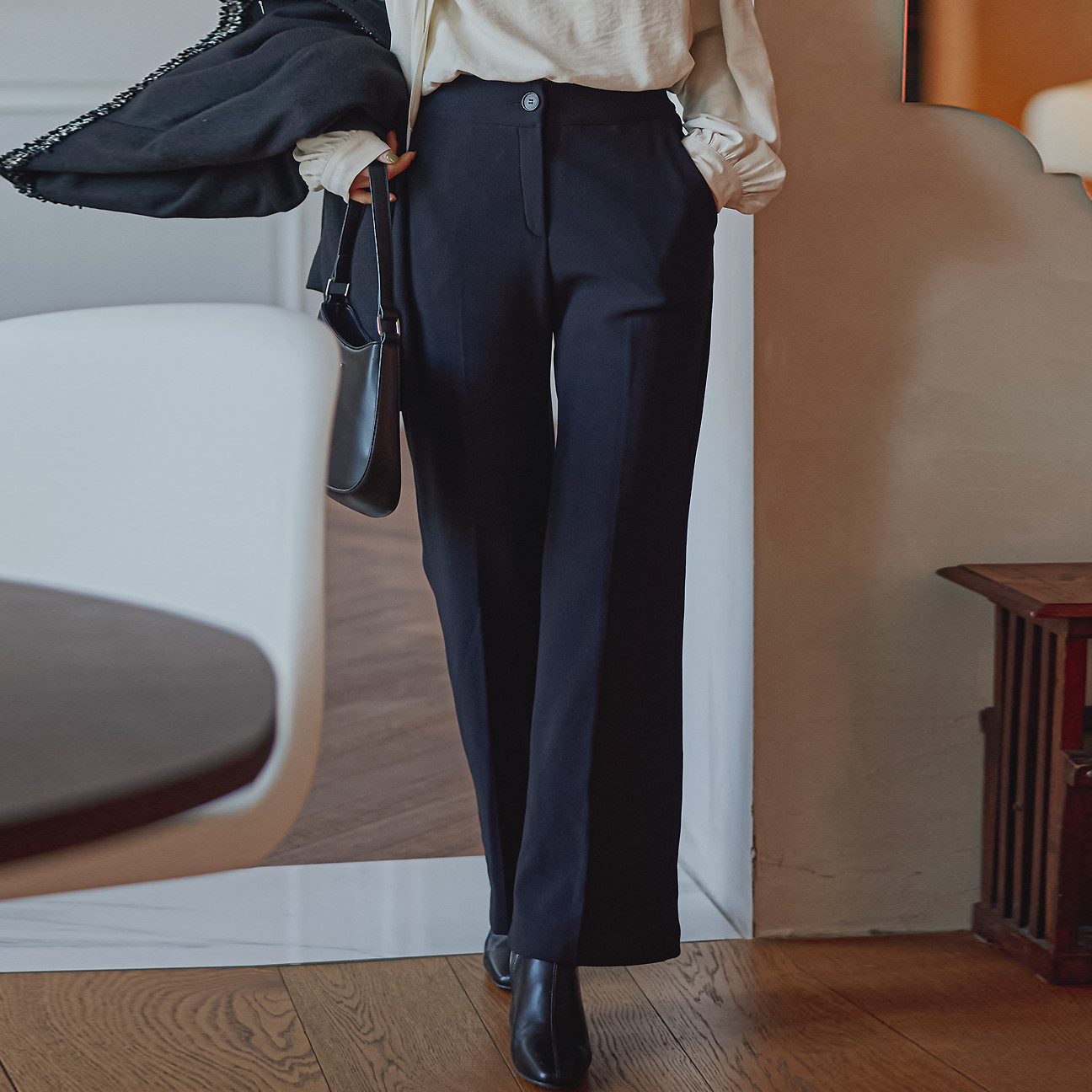 韩国大码女装胖mm冬装新品时尚纯色气质通勤显瘦OL靓丽休闲裤1220